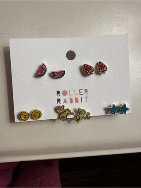 Roller Rabbit Kids Fruit & Star Earring Pack - Pink, Red, Yellow, Green, Blue